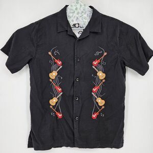 Trient Shirt Mens Large Tencel Camp Button Up Guitar Embroidery Luxury Apparel